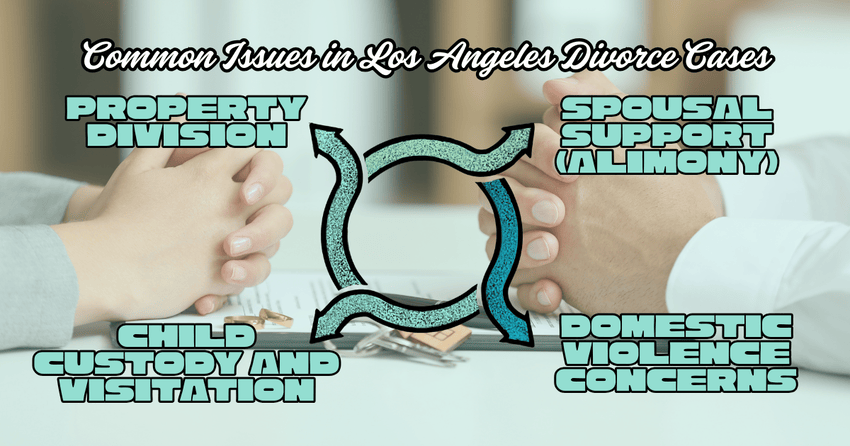 An infographic showcasing four common issues in divorce cases.