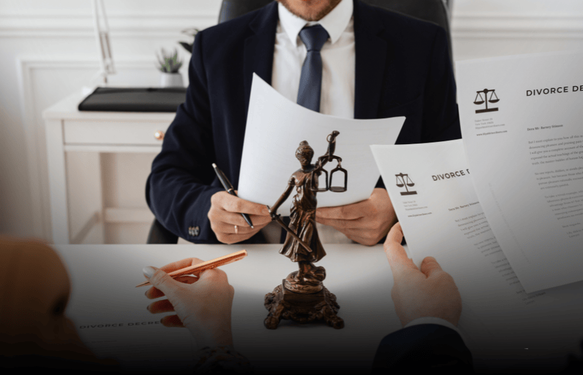 A lawyer discussing matters of divorce in Los Angeles with his clients.