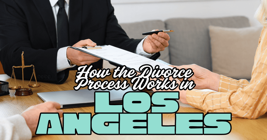 A divorce attorney in LA handing over documents to his client for signatures.
