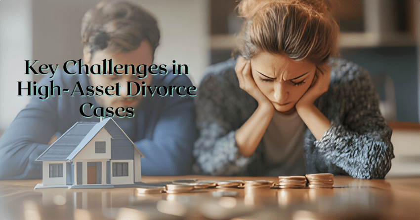A distressed couple with piles of coins and a home model placed on table.